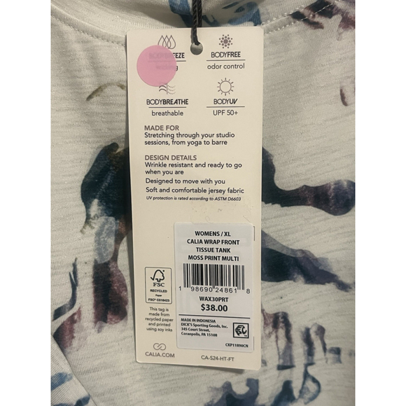 Calia Sleeveless Wrap Front Blouse Womens Size XL White Multi Color Moss Print - Picture 9 of 10